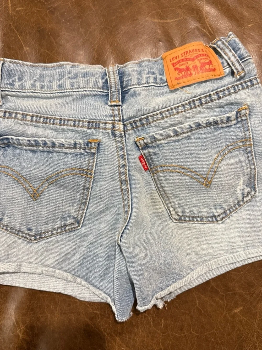 Levi's Light Blue Distressed Girlfriend Denim Shorts